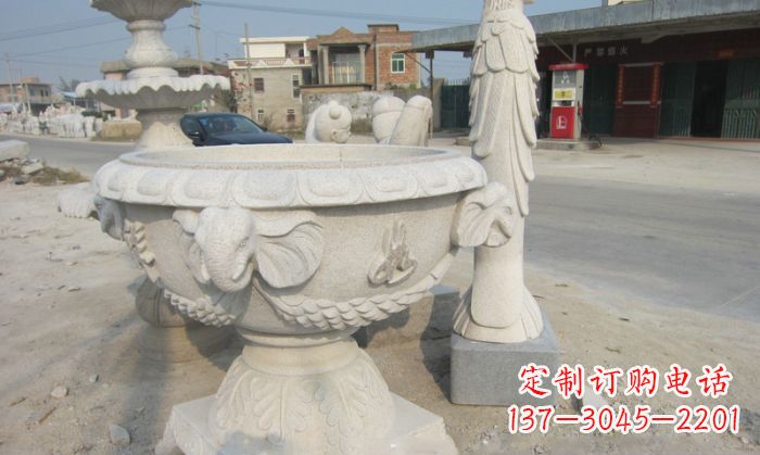南京公园景观象头石雕水缸