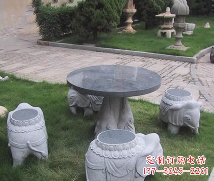 南京公园景观小象石桌凳石雕