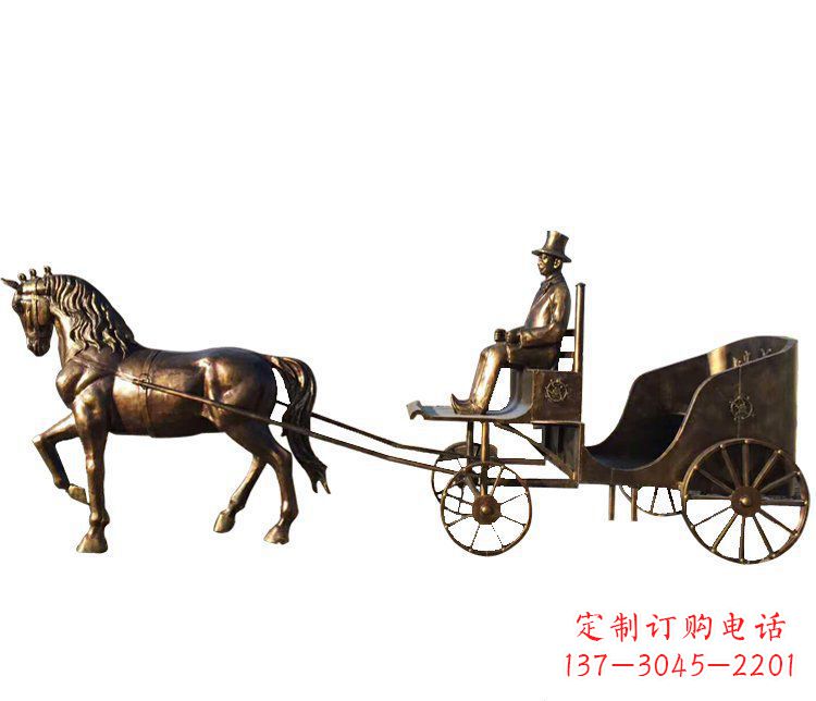 南京公园景观坐着马车玻璃钢仿铜人物雕塑