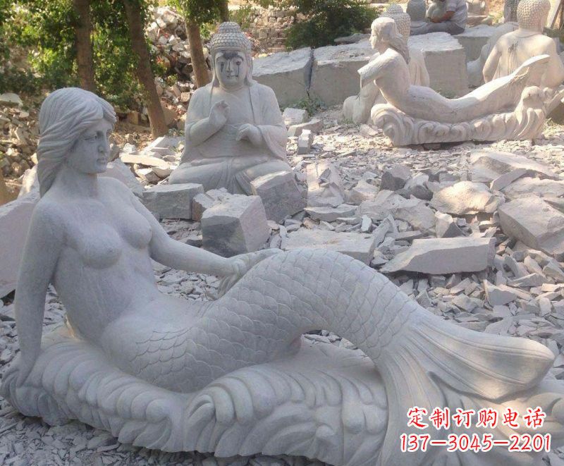 南京艺术精美美人鱼石雕