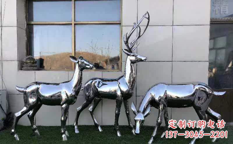 南京华丽风格镜面不锈钢动物鹿雕塑