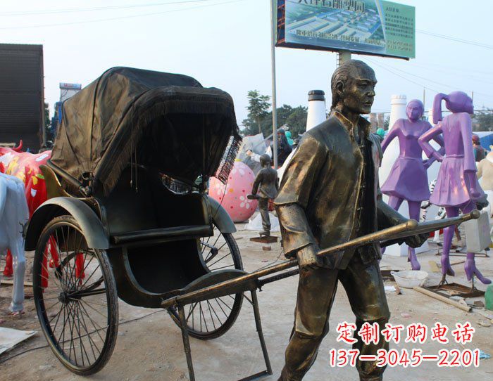 南京精致可爱的黄包车铜雕