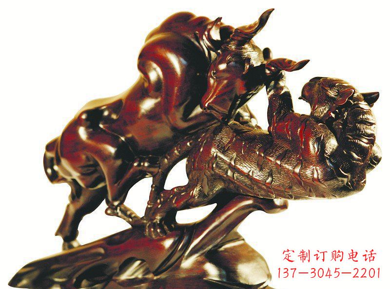 南京公园老虎和牛动物景观铜雕