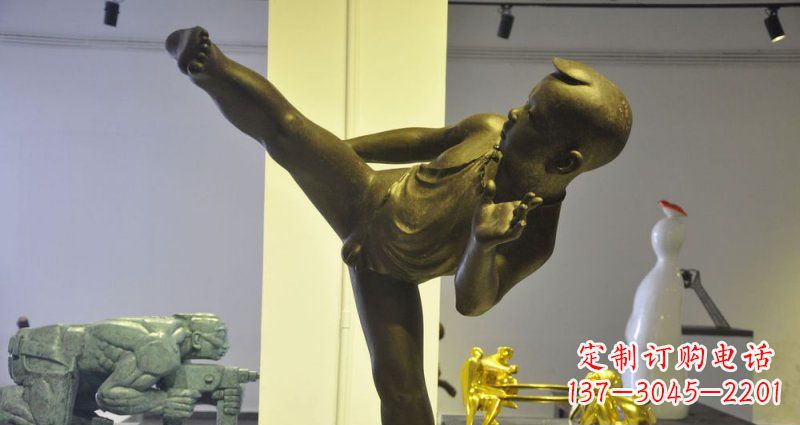 南京领雕塑男孩练功夫铜雕