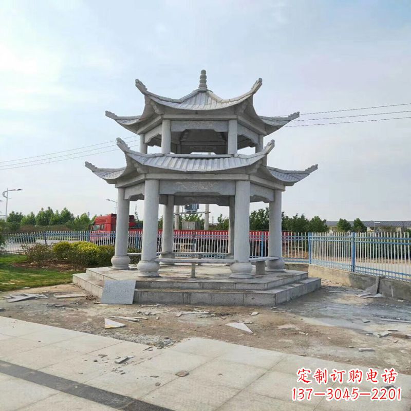 南京中领雕塑-精美双层凉亭石雕