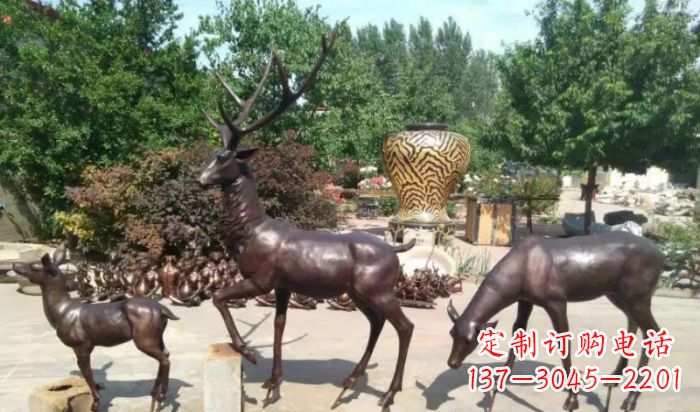 南京公园鹿动物铜雕 (2)