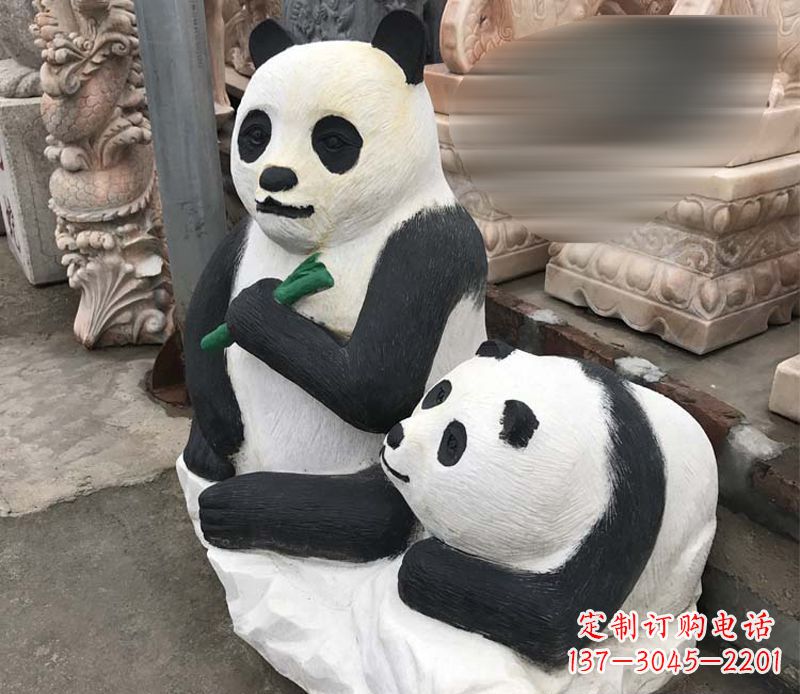 南京领雕塑——公园母子熊猫石雕