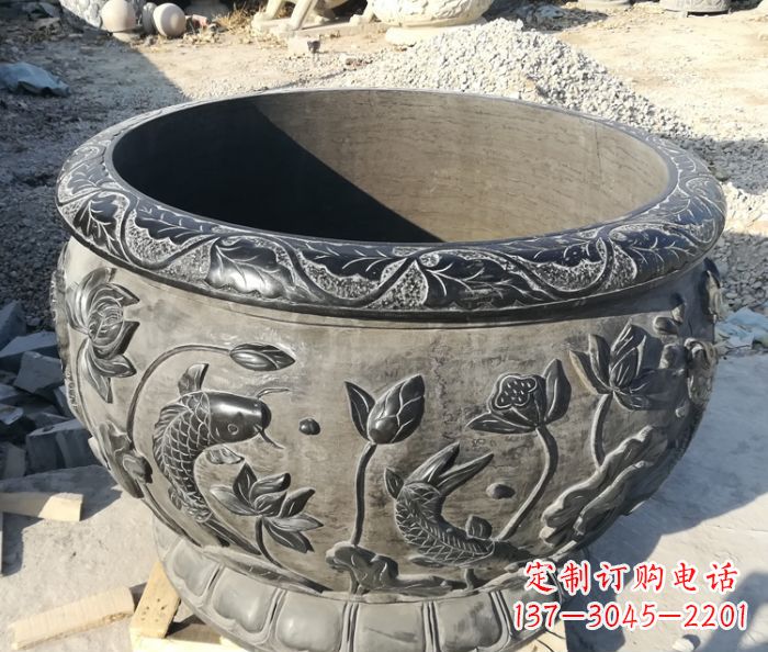 南京青石仿古雕塑荷花水缸
