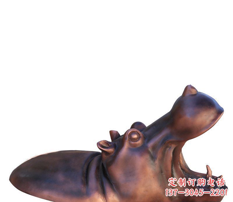 南京公园铜雕张嘴河马动物雕塑