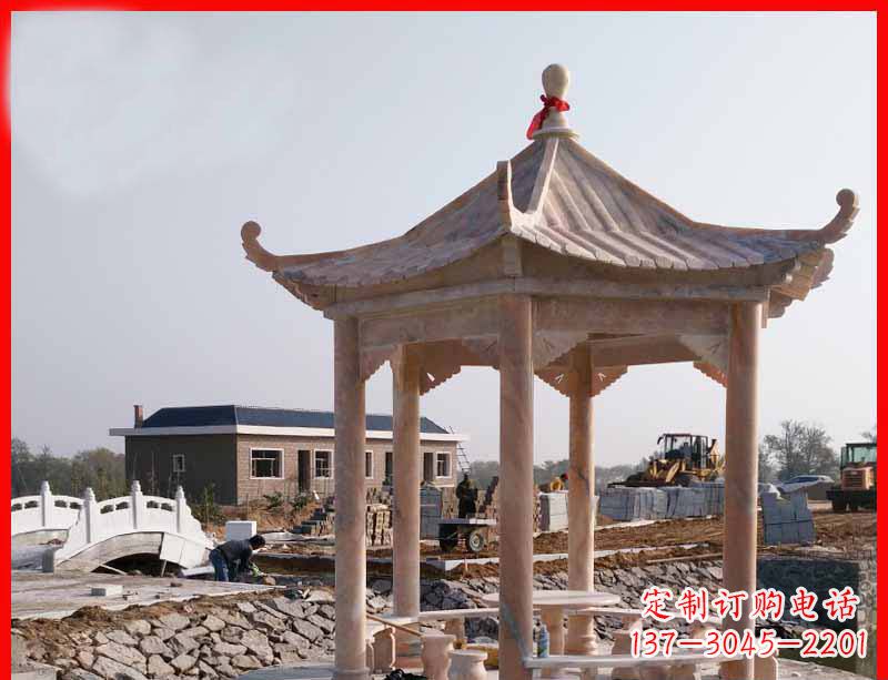 南京红六角石凉亭雕塑