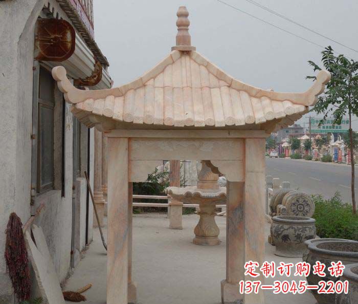 南京精美红六角石凉亭雕塑