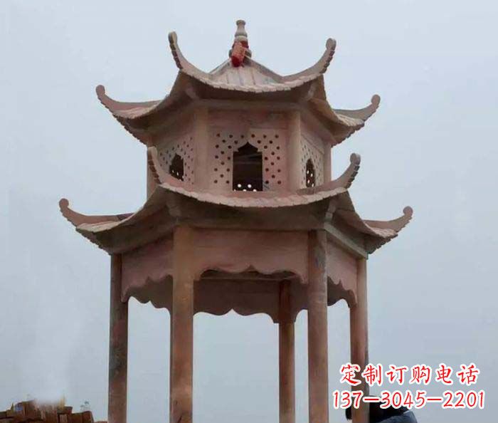 南京中领雕塑双层六角石雕凉亭
