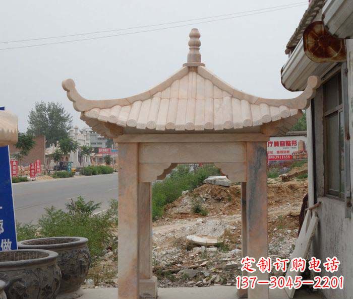 南京晚霞红四角凉亭雕塑