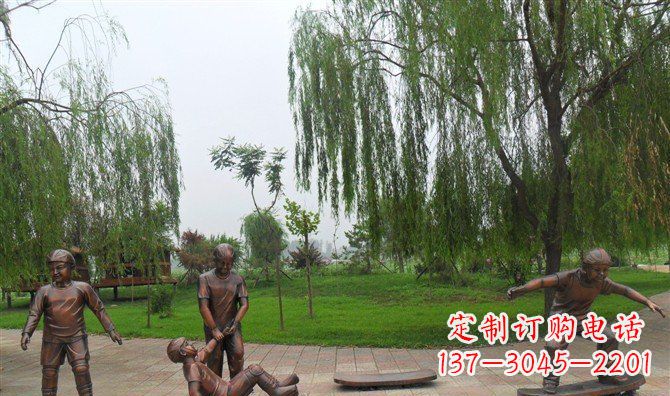 南京多彩童年,铜雕小孩游戏人物雕塑