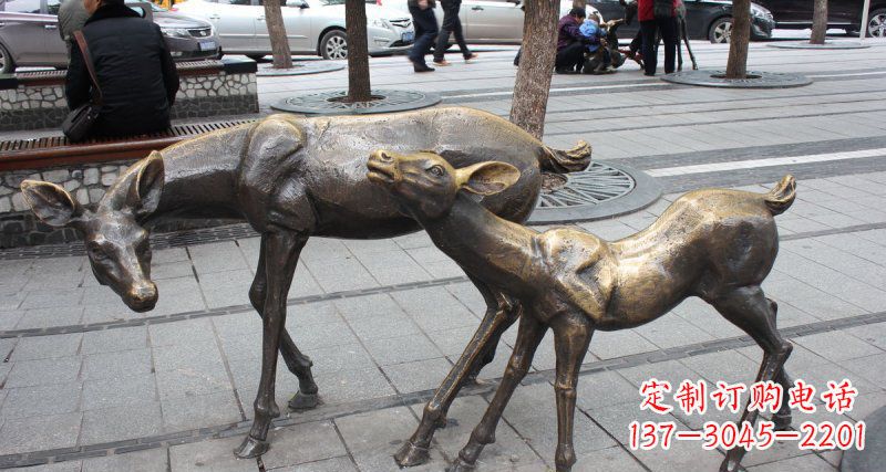 南京公园小鹿动物铜雕 (2)