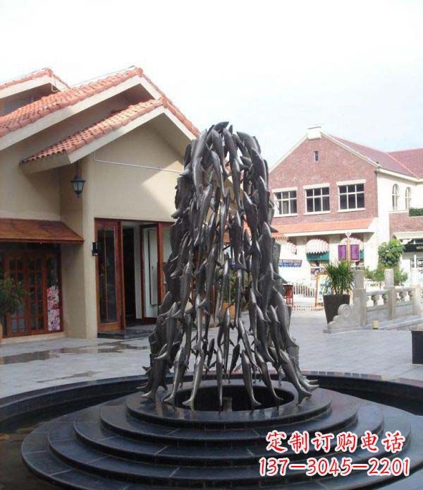 南京欢乐鱼群,喷泉铜雕