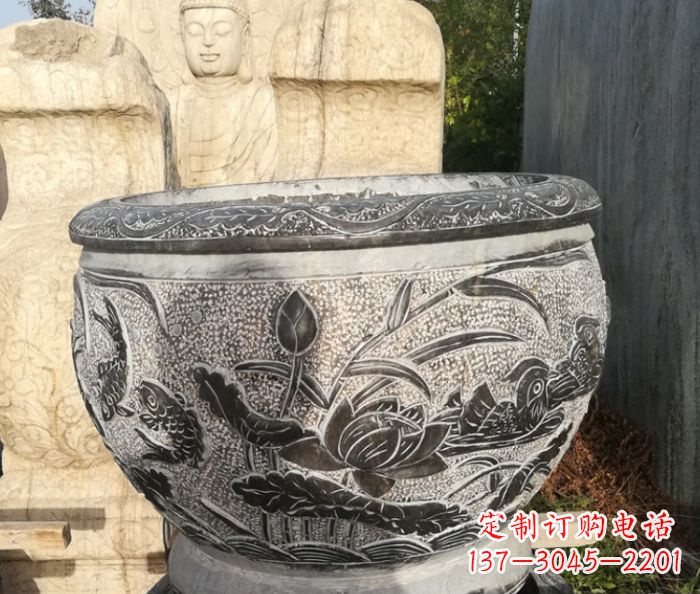 南京室内装饰用鸳鸯荷花浮雕水缸