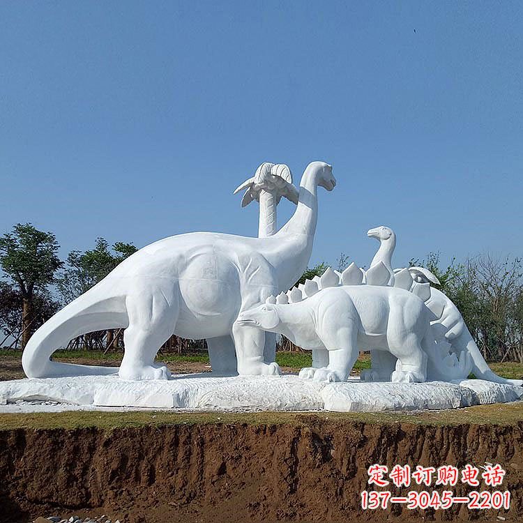 南京公园园林汉白玉恐龙情景动物雕塑