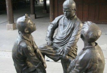 南京铜雕男孩斗鸡小品雕塑