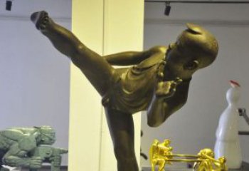 南京领雕塑男孩练功夫铜雕