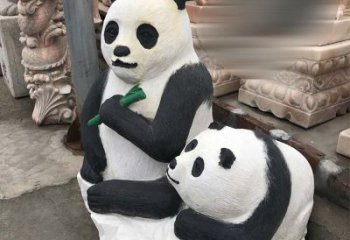 南京领雕塑——公园母子熊猫石雕