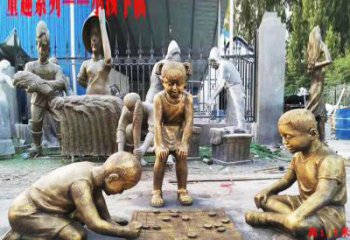 南京铜质童趣儿童下棋雕塑
