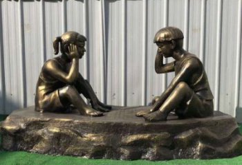 南京儿童雕塑-铜雕下棋展示精美的艺术