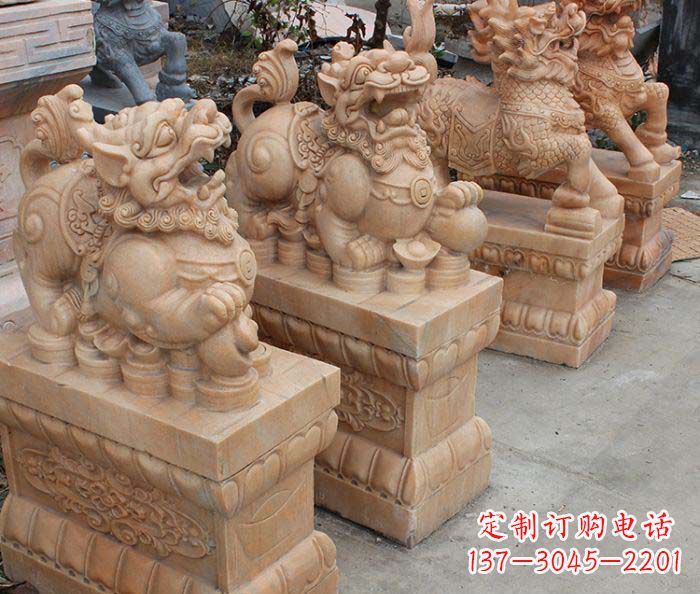南京中领雕塑-古代神兽晚霞红貔貅石雕