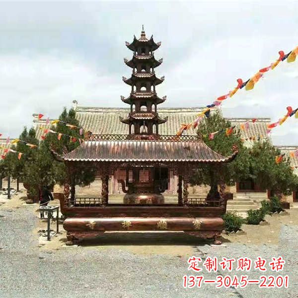 南京古代铜香炉方形雕龙平底双耳