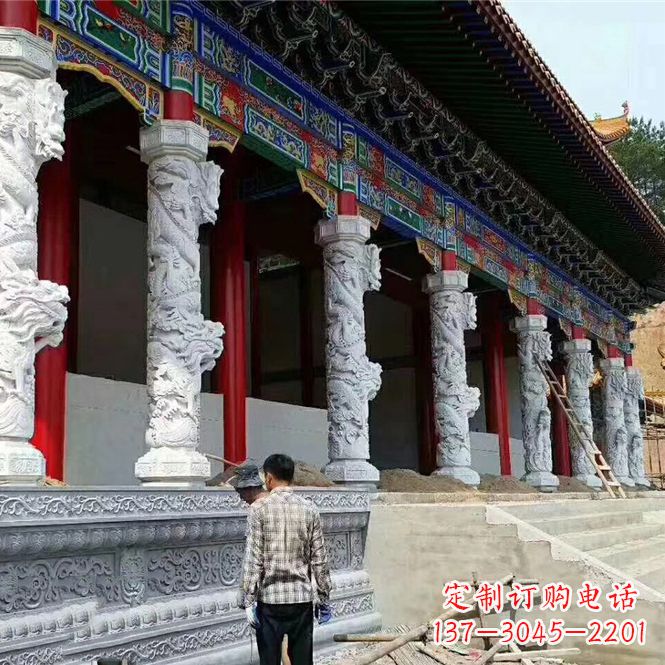 南京精美手工制作的精美古建汉白玉龙柱雕塑