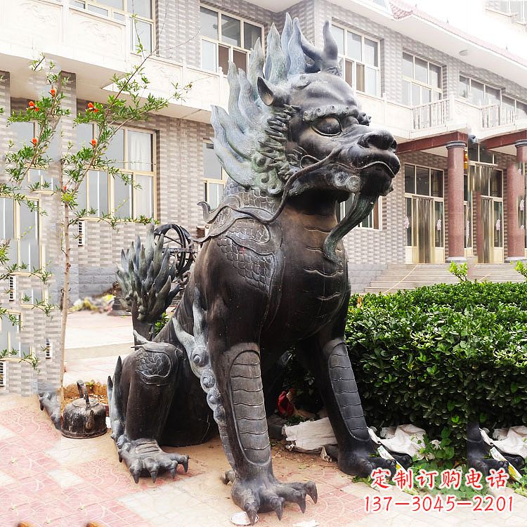 南京古铜色镇宅铜麒麟雕塑,精美绝伦!