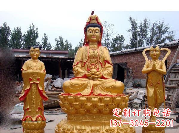 南京财运旺旺,观音童子龙女铜雕