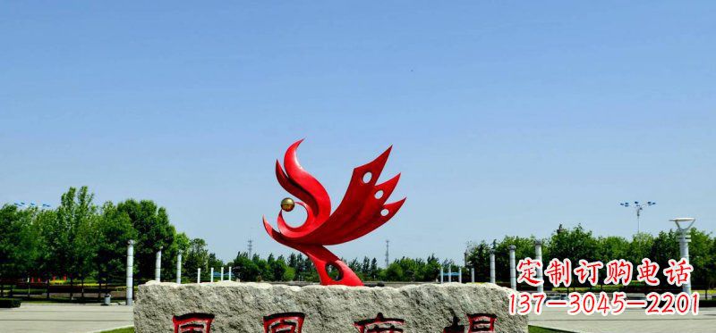 南京广场不锈钢抽象凤凰雕塑 (3)