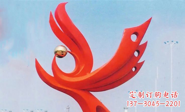 南京广场不锈钢抽象凤凰雕塑_2
