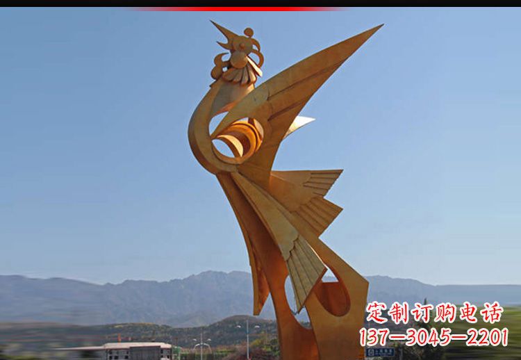 南京广场不锈钢抽象凤凰雕塑11
