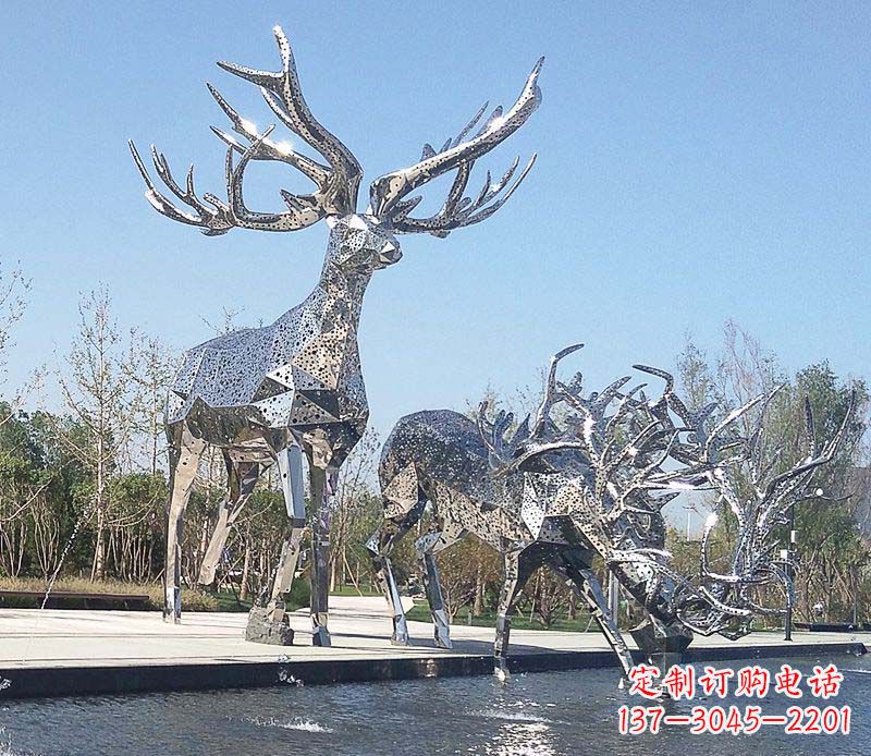 南京优雅而古典的不锈钢梅花鹿摆件雕塑