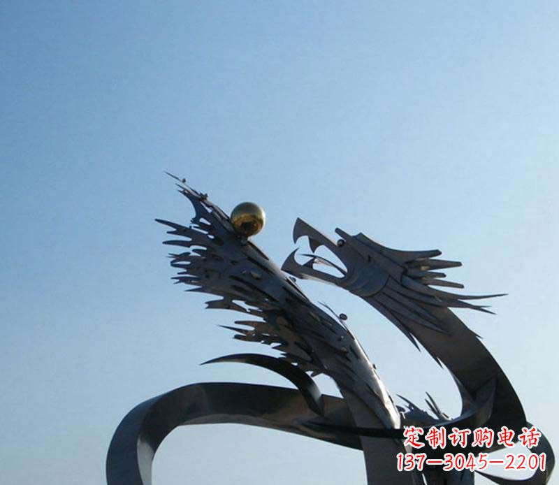 南京中领雕塑-不锈钢龙吞球抽象雕塑