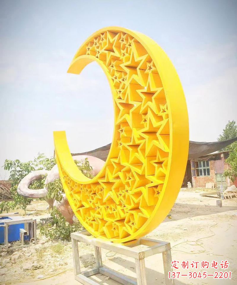 南京魅力四射的五星月亮不锈钢雕塑