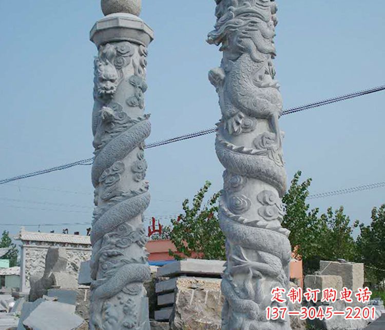 南京广场大理石盘龙柱景观石雕_1
