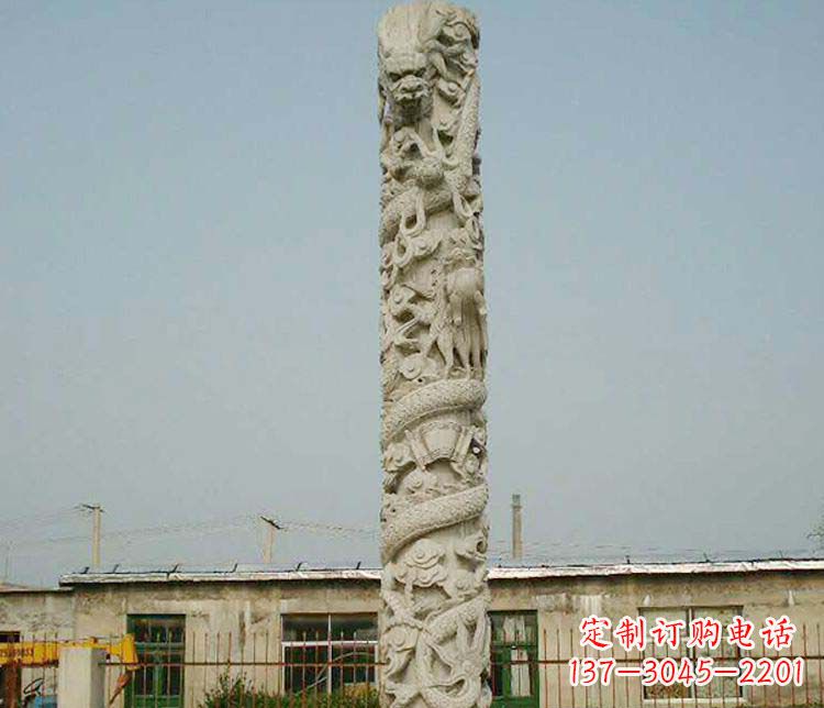 南京广场大理石盘龙柱景观石雕 (3)