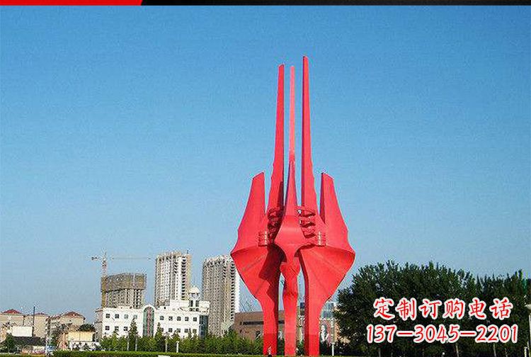 南京中领雕塑红色不锈钢树叶雕塑