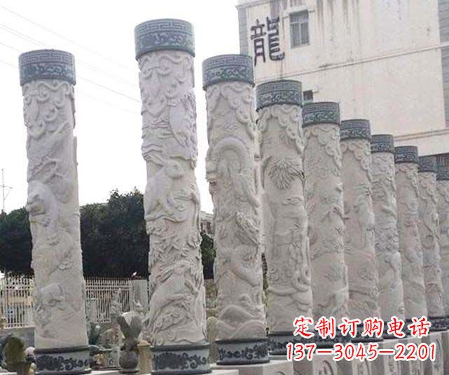 南京广场景观大理石12生肖龙柱石雕