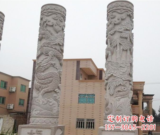 南京广场景观大理石12生肖龙柱石雕 (2)