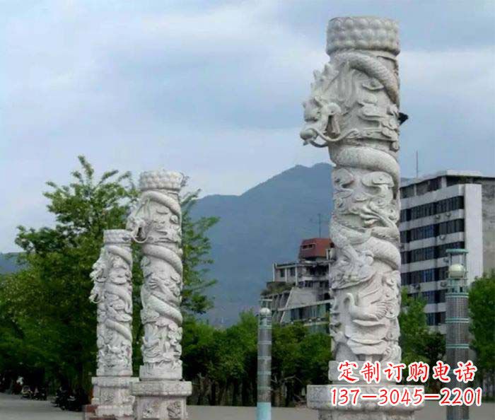 南京广场景观大理石龙柱石雕 (3)