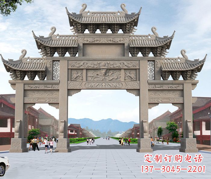 南京广场景观大理石牌楼石雕 (2)