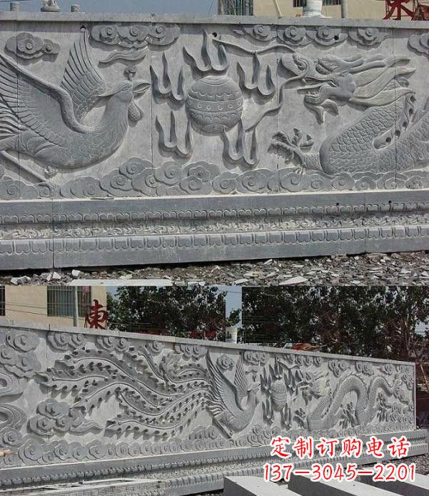 南京广场石浮雕龙凤戏珠影壁石雕
