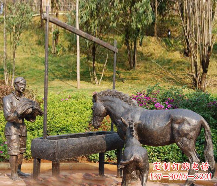 南京广场铜雕喂马动物雕塑