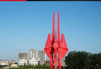 南京中领雕塑红色不锈钢树叶雕塑