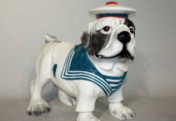 南京海军玻璃钢仿陶瓷斗牛犬狗雕塑