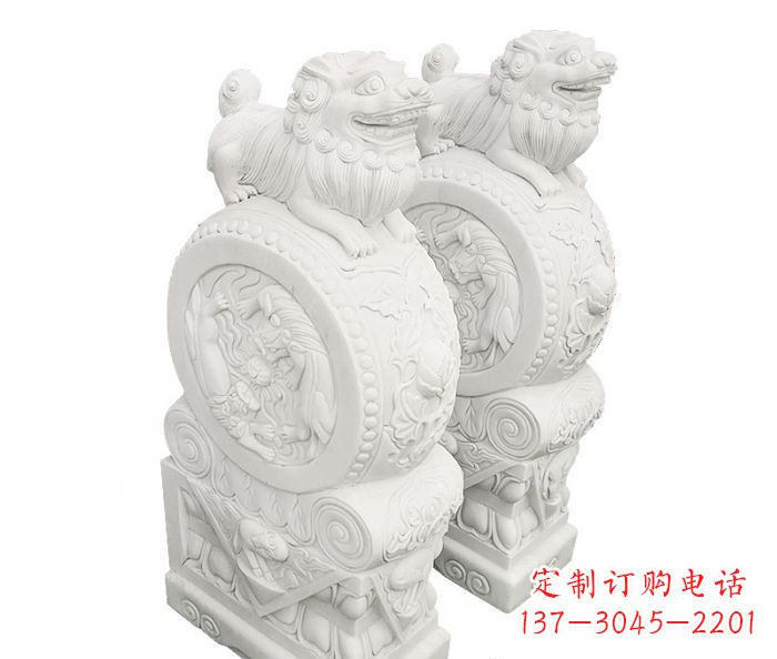 南京汉白玉抱鼓石招财石门墩